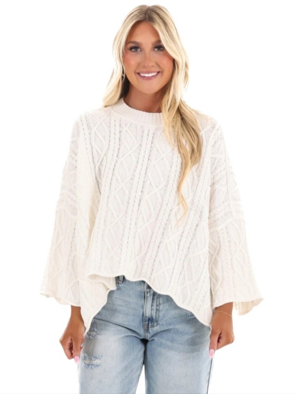 Free People Washed Ashore Cream Oversized Cable Knit Sweater L